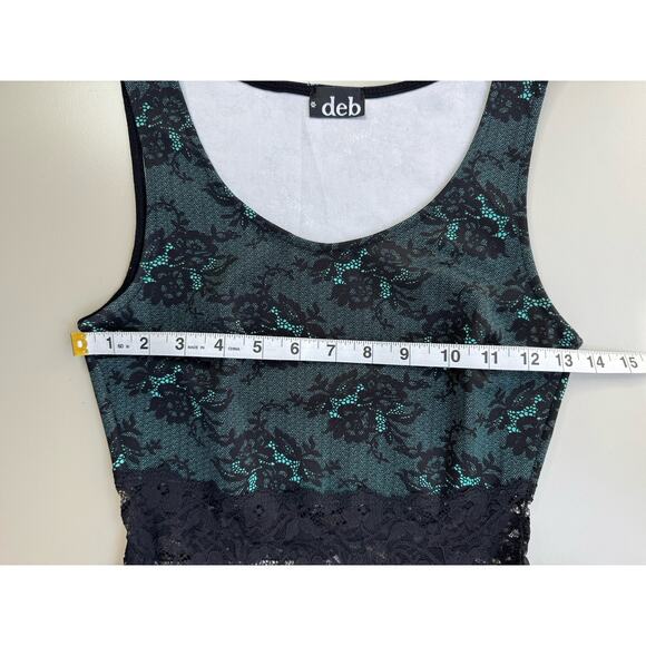 VTG Y2K Deb Womens Stretch Dress Small Green Black Lace Whimsigoth Mall Goth - Picture 6 of 12